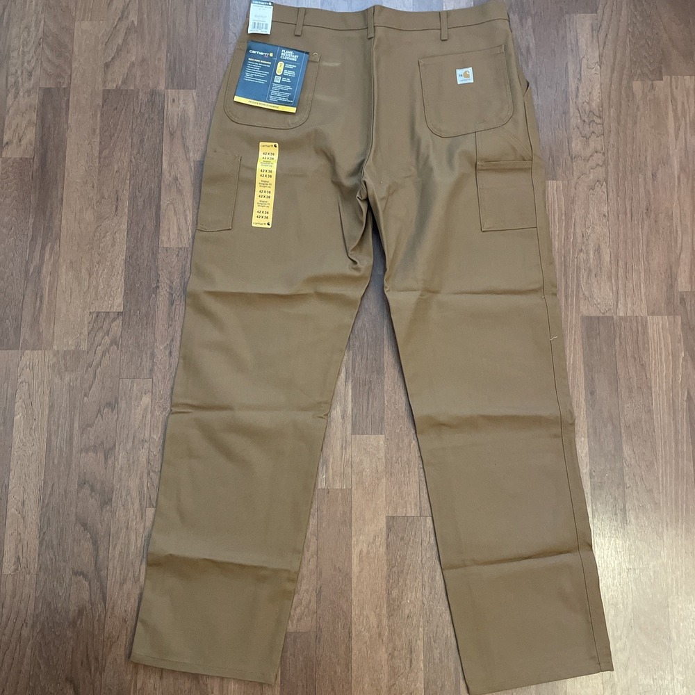 Carhartt FR Flame Resistant Duck Work Dungaree Pants Brown FRB229 BRN 42x36 NWT - Picture 3 of 7